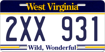 WV license plate 2XX931