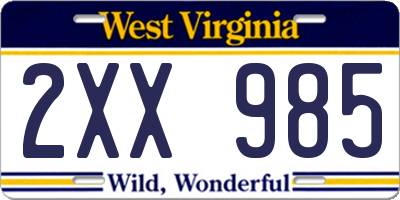 WV license plate 2XX985