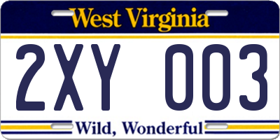 WV license plate 2XY003