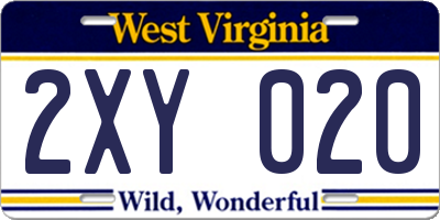 WV license plate 2XY020