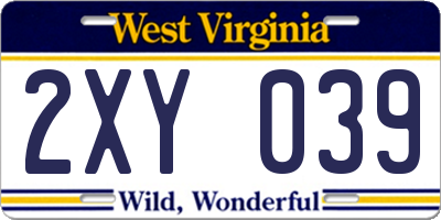 WV license plate 2XY039