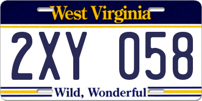 WV license plate 2XY058