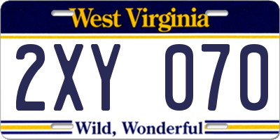 WV license plate 2XY070