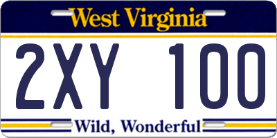 WV license plate 2XY100