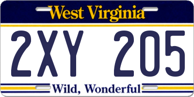 WV license plate 2XY205