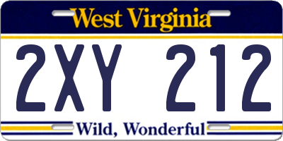 WV license plate 2XY212