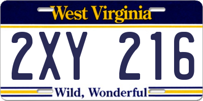 WV license plate 2XY216