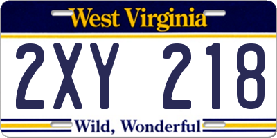 WV license plate 2XY218