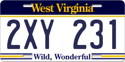 WV license plate 2XY231