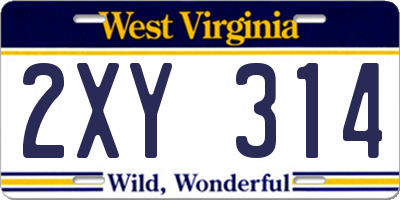 WV license plate 2XY314