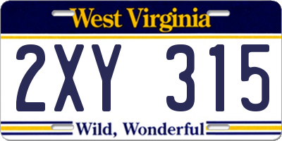 WV license plate 2XY315
