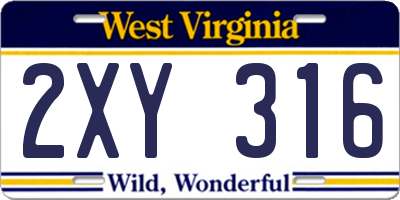 WV license plate 2XY316