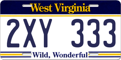 WV license plate 2XY333
