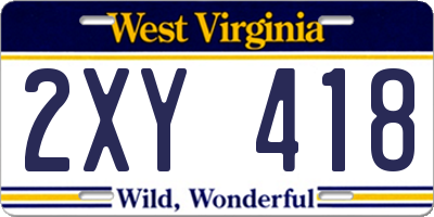 WV license plate 2XY418