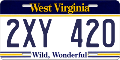 WV license plate 2XY420