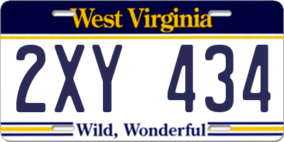 WV license plate 2XY434