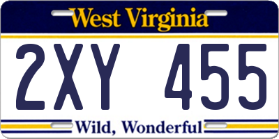 WV license plate 2XY455