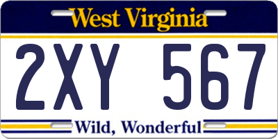WV license plate 2XY567