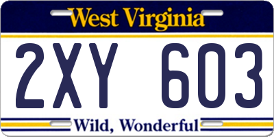 WV license plate 2XY603