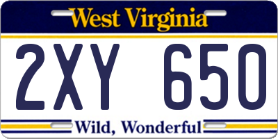 WV license plate 2XY650