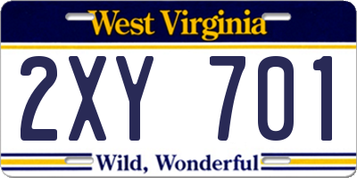 WV license plate 2XY701