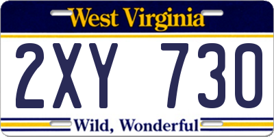 WV license plate 2XY730