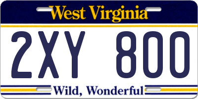 WV license plate 2XY800