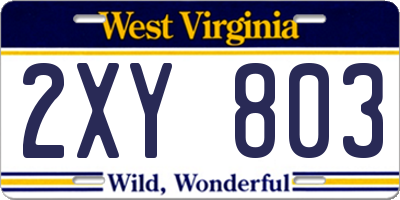 WV license plate 2XY803