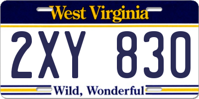 WV license plate 2XY830