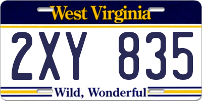 WV license plate 2XY835