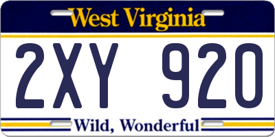 WV license plate 2XY920