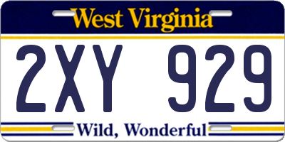 WV license plate 2XY929