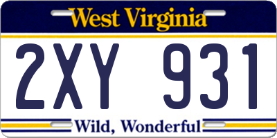 WV license plate 2XY931