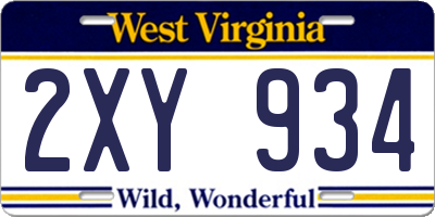 WV license plate 2XY934