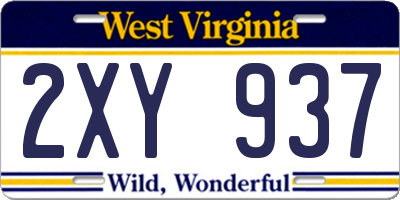 WV license plate 2XY937