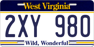WV license plate 2XY980