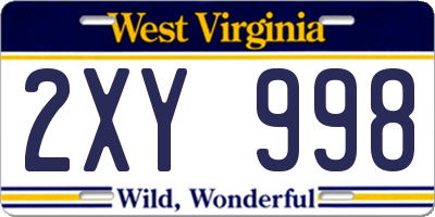 WV license plate 2XY998