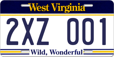 WV license plate 2XZ001