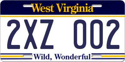 WV license plate 2XZ002
