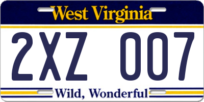 WV license plate 2XZ007