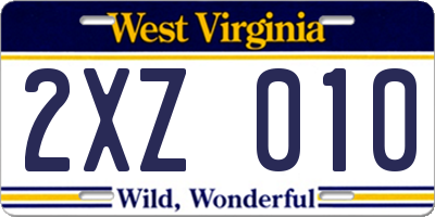 WV license plate 2XZ010