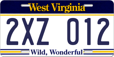 WV license plate 2XZ012