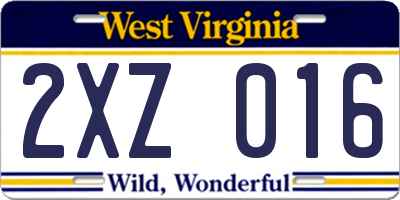 WV license plate 2XZ016
