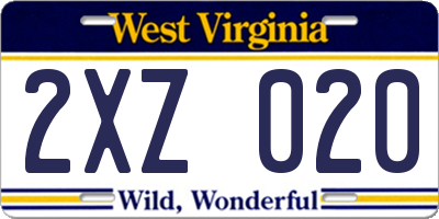 WV license plate 2XZ020