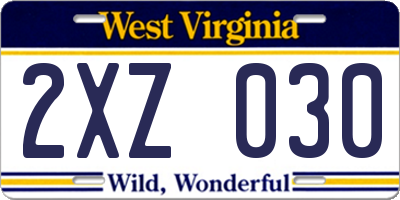 WV license plate 2XZ030