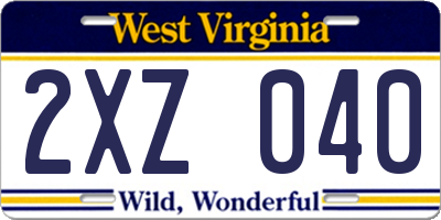 WV license plate 2XZ040