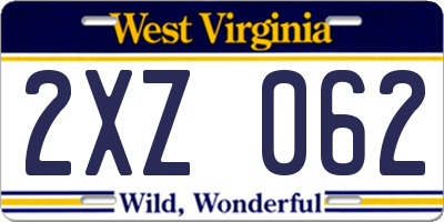 WV license plate 2XZ062