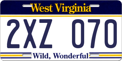 WV license plate 2XZ070
