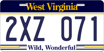 WV license plate 2XZ071