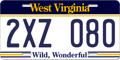 WV license plate 2XZ080